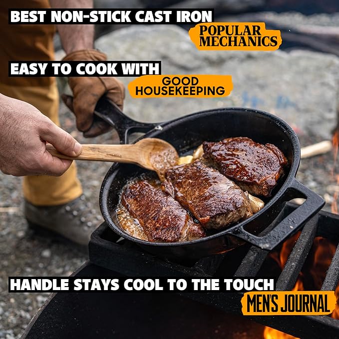 Stargazer 13.5-Inch Cast Iron Skillet | Made in USA, Seasoned, Premium Frying Pan for Grilling, Searing, Baking & More – Durable Cast Iron with Smooth Cooking Surface