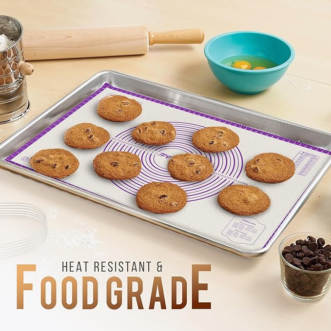26 * 16 inches Purple, Non-Slip Silicone Baking Sheets - Baking Mat with 0.7mm Thickness - Non-Stick Pastry & Cookie Mat for Kitchen Counter for Rolling Out Dough with Measurements.