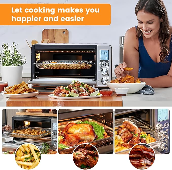 GCQ Air Fryer Basket for Breville BOV900BSS BOV950BSS Smart Oven Air Fryer Pro,16.5"D x 11.8"W x 0.5"H Food Grade Steel Dehydrate Mesh Baskets Accessories Tray for Breville Air Fryer Toaster Oven