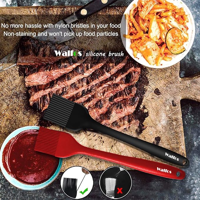 Walfos Silicone Basting Pastry Brush, Heat Resistant Small Basting Brush Set, Strong Steel Core and One-Pieces Design, Perfect for BBQ Kitchen Cooking, Desserts, BPA Free, 2 Pcs