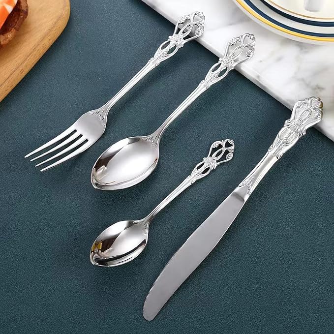 Silverware Set for 2, MIKIWAY 10 Pieces Stainless Steel Flatware Set, Cutlery Tableware Set, Kitchen Utensils Set Include Spoons And Forks Set, Mirror Polished, Dishwasher Safe