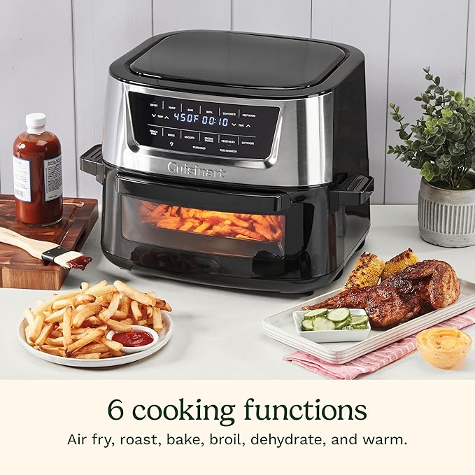 Cuisinart Air Fryer, 9-Quart Basket Large Fryer with 6 Cooking Functions to Air Fry, Roast, Bake, Broil, Keep Warm, and Dehydrate, 6 Airfryer Presets, Dishwasher-Safe Parts, AIR-220, Stainless Steel