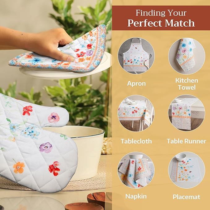 Maison d' Hermine Pot Holders Set 100% Cotton Heat Resistant Potholders 8" x 8" Hot Pads with Loop BBQ, Cooking, Baking, Grilling, Kitchen, Handling Hot Pans Spring/Summer (Pack of 2, Summer Whisper)