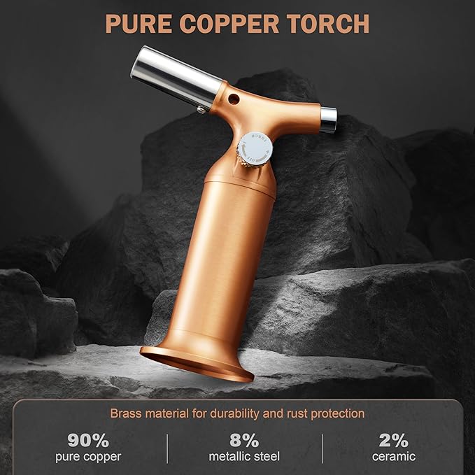 RAVS Butane Torch Lighter with Solid Copper Design, Kitchen Torch Lighter with Adjustable Flame, Refillable Creme Brulee Torch for Cooking, Soldering, Birthday Gifts for Women Men, Butane Not Included