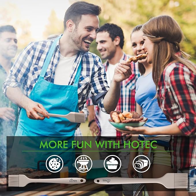 HOTEC Basting Brushes Silicone Heat Resistant Pastry Brushes Spread Oil Butter Sauce Marinades for BBQ Grill Barbecue Baking Kitchen Cooking BPA Free Dishwasher Safe, Khaki Set of 2