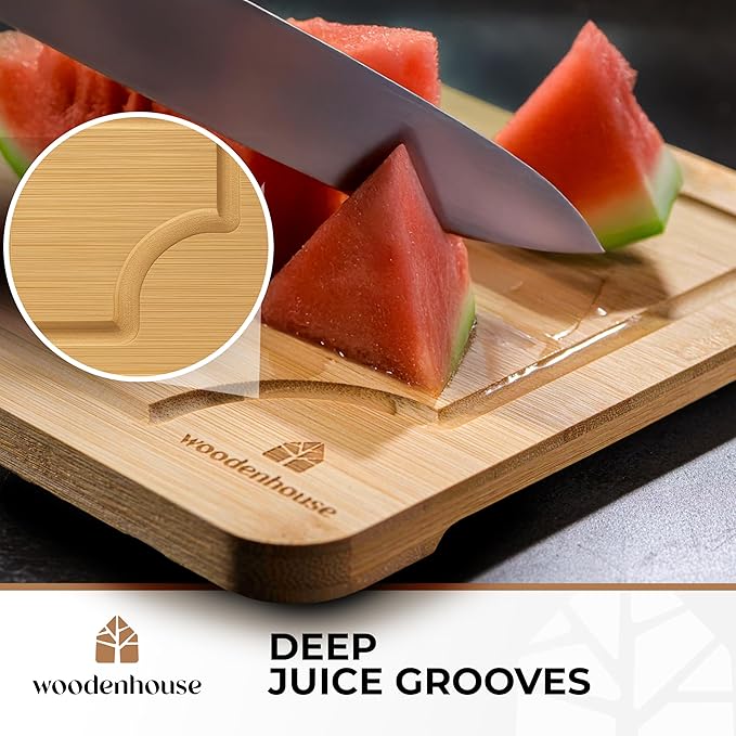Bamboo Cutting Board Set of 3 with Holder, Light Color, Durable & Eco-Friendly, Perfect for Chopping, Serving, and Food Prep - Wooden Cutting Boards for Kitchen, Wood Cutting Board