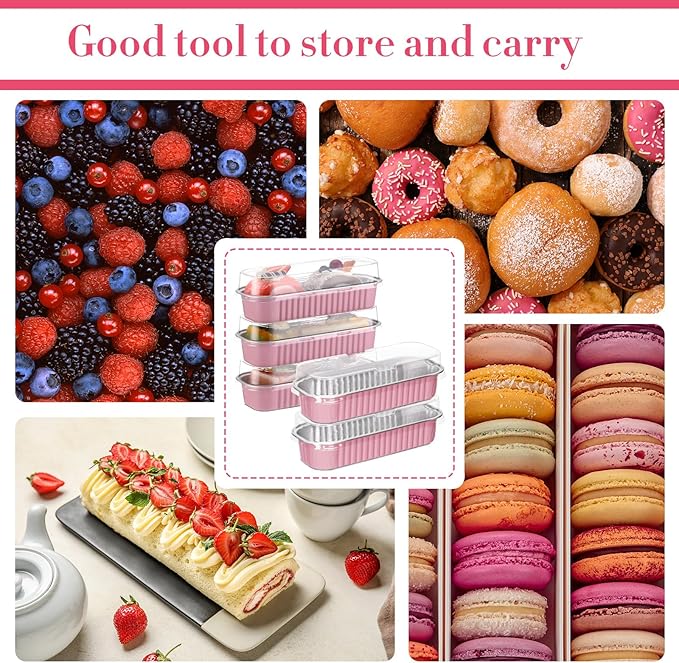 Qunclay 200 Pcs Aluminum Foil Mini Loaf Pans with Lids 6.8 oz Disposable Mini Cake Pan with Lid Rectangle Baking Cups for Fall Halloween Thanksgiving Party Muffin Cheesecake Ramekins (Pink)