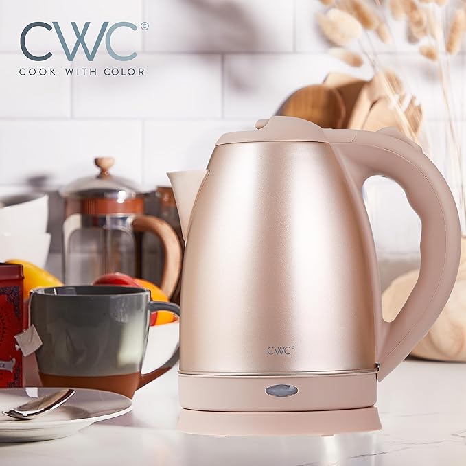COOK WITH COLOR Electric Kettle - Rapid Boil, Sleek Design, and Safety Features - Great for Quick and Easy, Stainless Steel Blush, 1.7 Liters