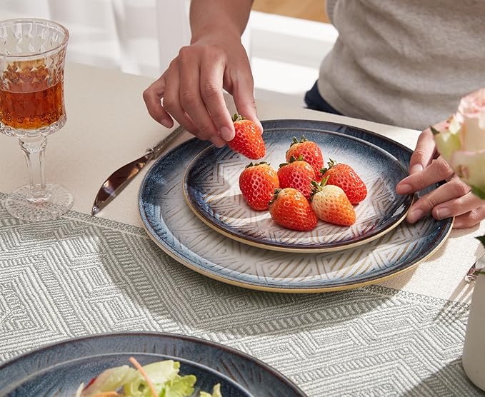 10.5” Stoneware Coupe Dinner Plates with Reactive Glaze Finish, Dishwasher Microwave Oven Safe, Ceramic and Round, Perfect for Salad, Dessert, Steak, Pasta (set of 6) (10.5" reactive glaze plates)
