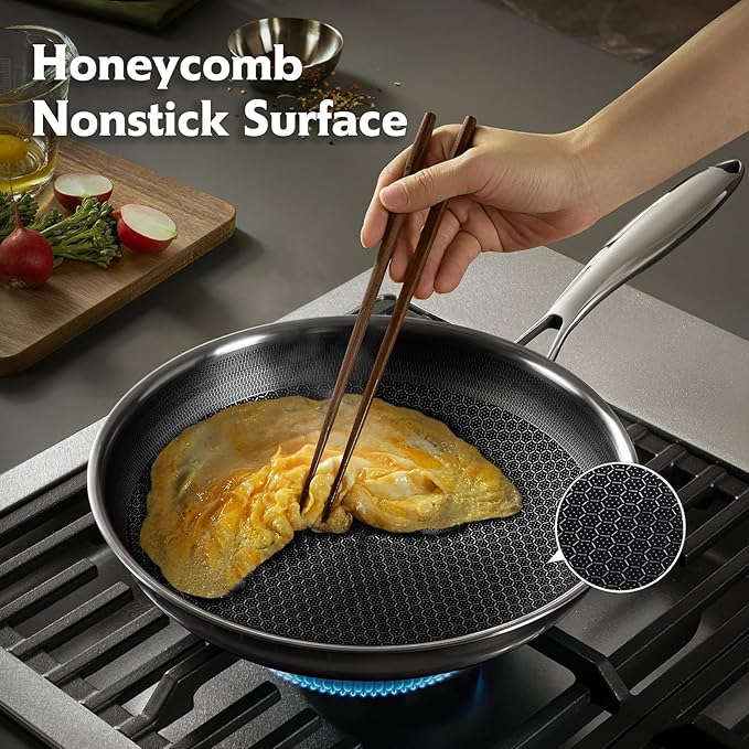 10 Pcs Non Stick Pots and Pans Set with Lids, Hybrid Stainless Steel Cookware Set, Skillet,Stock Pot,Frying Pan,Kitchen Cooking Utensils,Non Toxic,Induction,Dishwasher Safe