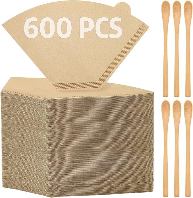 600 Count Coffee Filter #4, #4 Coffee Filters Disposable, Unbleached Natural #4 Cone Filters Paper Compatible with Drip and Pour Over Coffee Maker(8-12 Cup)