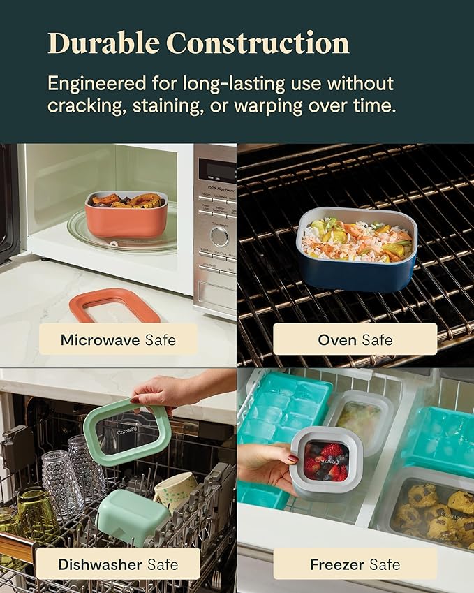 Caraway Mini Square Food Storage Container - 1.75 Cup Glass Storage Container for Food - Non-Toxic Ceramic-Coated Glass - Air Release Technology - Compact & Stackable Design - Perracotta