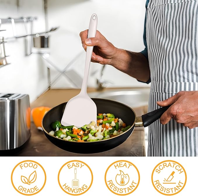 E-far Silicone Cooking Utensils Set, 25 Piece Kitchen Utensils with Holder, Non Toxic Kitchen Tools Spatula, Turner, Spoon, Ladle, Heat Resistant & Dishwasher Safe - Khaki