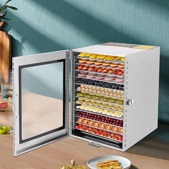 Commercial Food Dehydrator Machine, 1000W Electric Dehydrator Machine with 12 Trays, Stainless Steel Dehydrater Biltong Maker for Herbs, Veggies, Fruits, Meat, Yogurt & Dog Treats