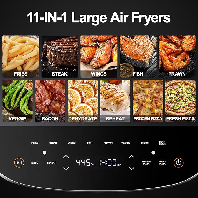 Pizza Air Fryer,11-IN-1 Large Air Fryers, Non Toxic,Max Crisp, Air Fry, Air Roast, Reheat, Dehydrate, Max Crisp Technology with 450F,6QT