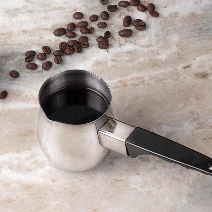 Fino Stainless Steel Turkish Coffee Pot - Professional 18/8 Warmer for Stovetop Coffee, Milk, Tea, Hot Chocolate - Delicious Daily Beverages - 6-Ounce