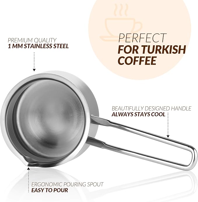 Quality Turkish Coffee Pot - Turkish Coffee Maker, Chai Pot, Arabic Coffee Pot, Briki Greek Coffee Pot, Greek Briki, Cezve, Ibrik (15oz)