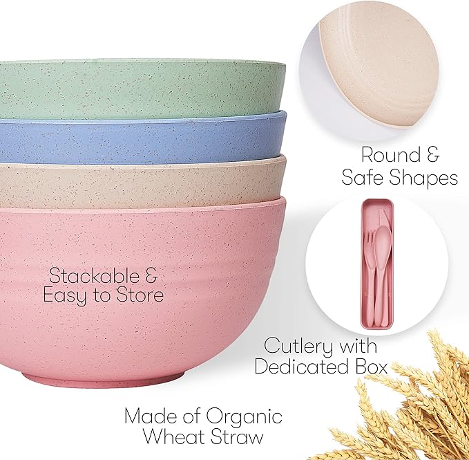 Wheat Straw Dinnerware Sets | Unbreakable Dinnerware Sets | Dishwasher Microwave Safe Dinnerware | Eco Friendly Non Breakable Dinnerware Sets | RV Outdoor Camping (Multi, Service for 4 (28 pcs))