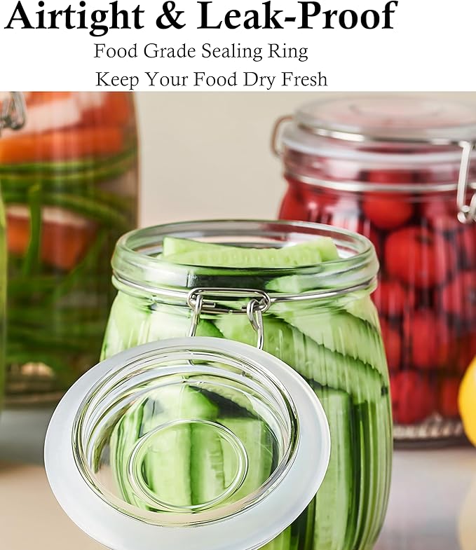 Glass Jars With Airtight Lid 16 Oz-2 Set Thicken Sealed Food Storage Canister With Airtight Lid Leakproof Wide Mouth Kitchen Storage Jar For Coffee Beans Nuts Baking Goods Tea Spice Cereal Fruits