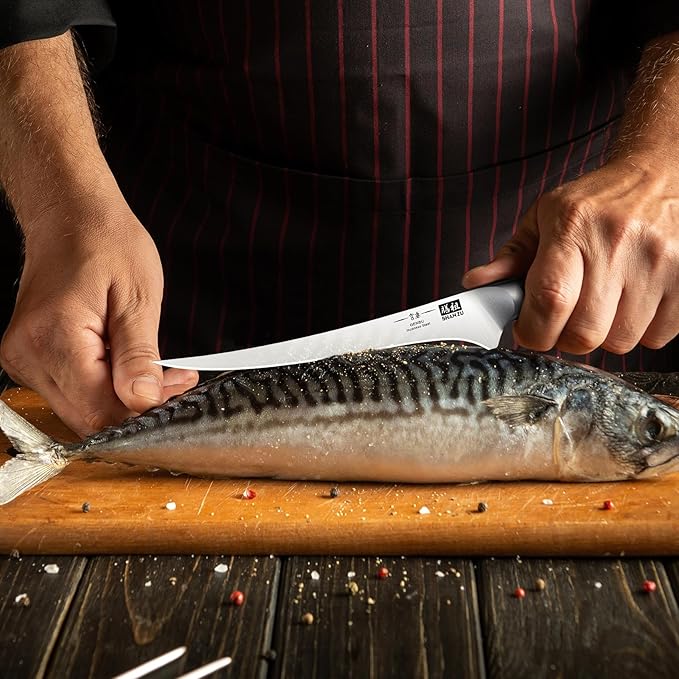 SHAN ZU 7 Inch Fillet Knife, Japanese Super Steel Boning Knife, Professional Ultra Sharp Fish knife with K133 Ergonomic Handle, Black Tortoise Genbu Series