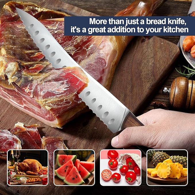 Serrated Bread Knife for Homemade Bread,Forged High Carbon German Steel Serrated Knives for Slicing Bagels, Cake (9.6-Inch Blade with 5.1-Inch Handle)