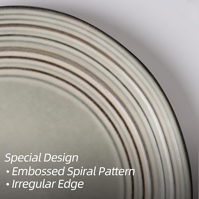 Famiware Plates and Bowls Sets 24-Piece Stoneware Dinnerware Sets, Dishes Set for 8, Hand-made Reactive Glaze Dish Set, Twilight Series, Terre-verte