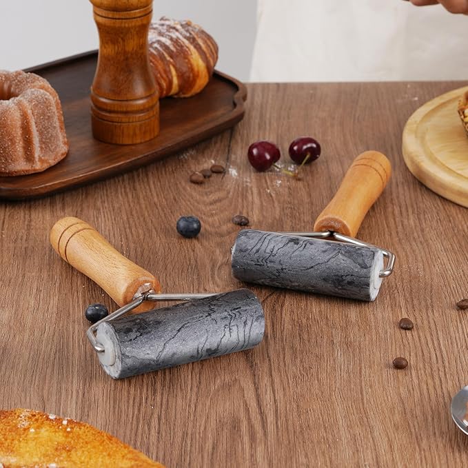 Small Marble Rolling Pin Pizza Roller with Dough Scraper Cutter, Marble Roller Non-Stick T-Type, For Cake Baking Tortilla Fudge Pizza Cookies and Other Kitchen Baking Cooking (Black).