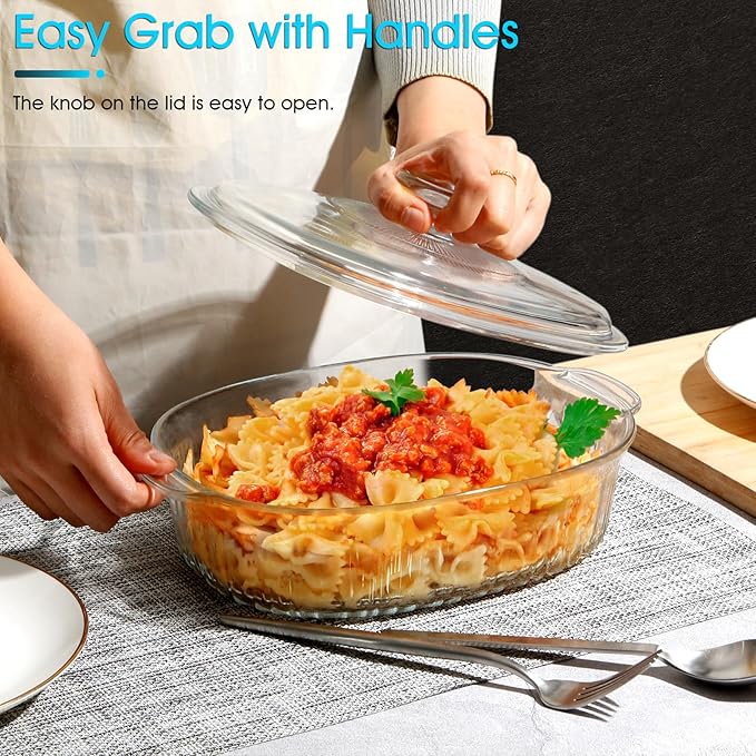 NUTRIUPS 1.9QT Oval Glass Casserole Dish with Glass Lid, Borosilicate Glass,Oval Casserole Dish for Oven, Baking Dish with Lid