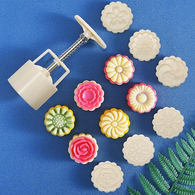 Luxiv Moon Cake Mould 75g, 12 PCS Pattern Hand-Pressure Mooncake Molds for Mid-Autumn DIY Pastry Tool 2 Set with 6pcs Round Flower Mooncake Mode and 6 Pcs Square Pattern Mooncake Mould (White, 75g)