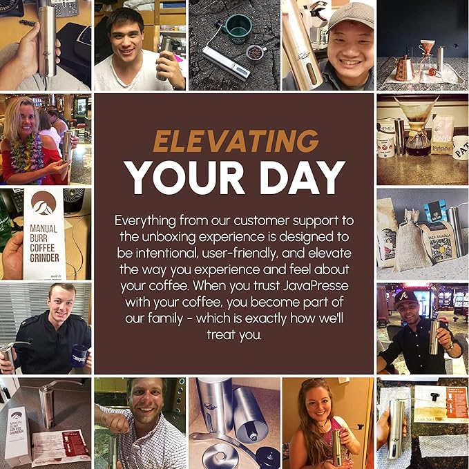 JavaPresse Manual Stainless Steel Coffee Grinder - 18 Adjustable Settings, Portable Conical Burr Grinder for Camping, Travel, Espresso - With Hand Crank