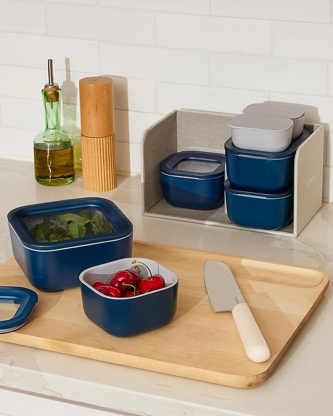 Caraway 25pc Glass Food Storage Set - Glass Storage Containers for Food - Non-Toxic Ceramic-Coated Glass - Air Release Technology - Compact & Stackable Design - Mist