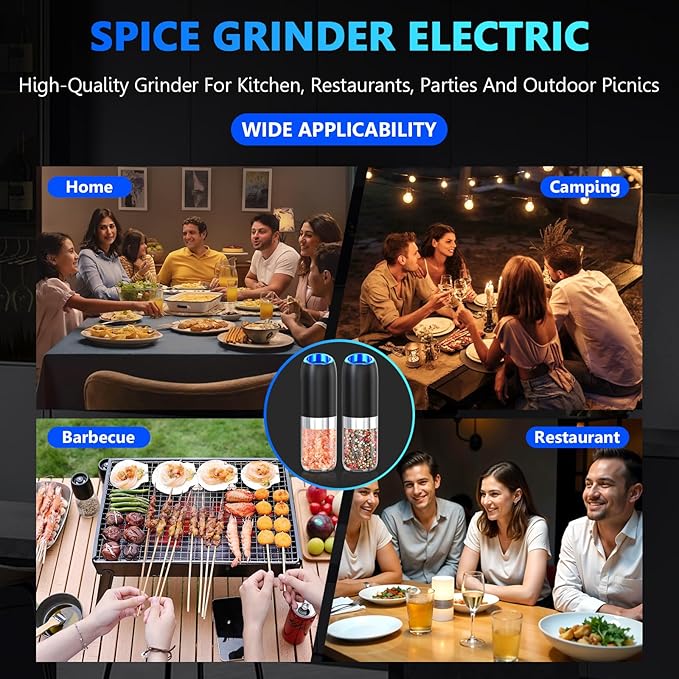 BoAn Gravity Electric Pepper Grinder, Battery Operated Salt and Pepper Grinder Set,Ceramic Larger Chamber Spice Mill Refillable,Adjustable Coarseness Salt Mill for Kitchen Housewarming Gifts New Home