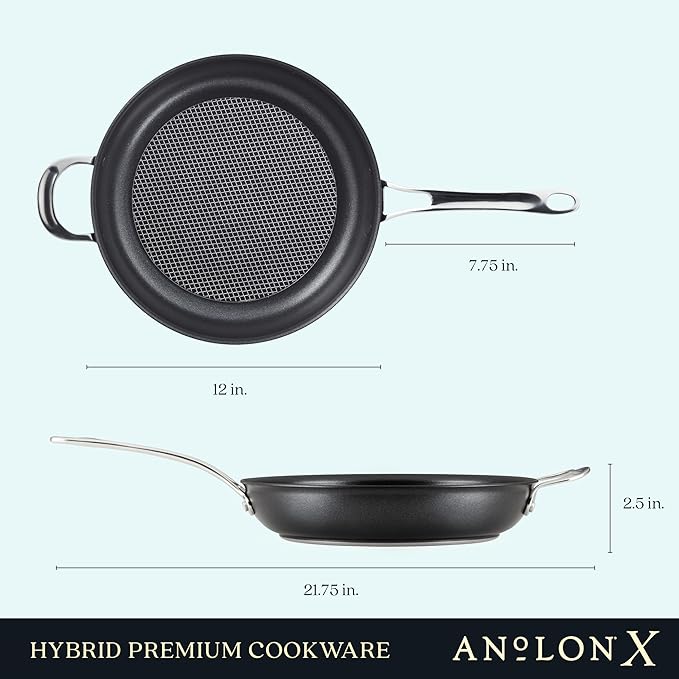 Anolon X Hybrid Nonstick Cookware Frying Pans/Skillet Set, Induction Suitable, 8 Inch, 10 Inch, and 12 Inch - Charcoal Gray