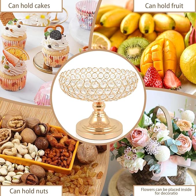 Hollow-Carved Design Crystal Fruit Bowl Food Bowl for Table Centerpiece, Fruit/Artificial flowers Holder for your Counter,Elegant Crystal Bowl for Party table(Gold, 1PC)
