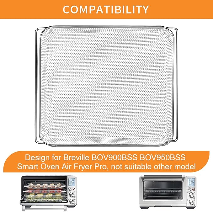 GCQ Smart Oven Air Fryer Pro Accessories for Breville BOV900BSS BOV950BSS, 16.5"D x 11.8"W x 0.5"H Food Grade Steel Dehydrate Mesh Baskets Accessories Tray for Breville Air Fryer Toaster Oven