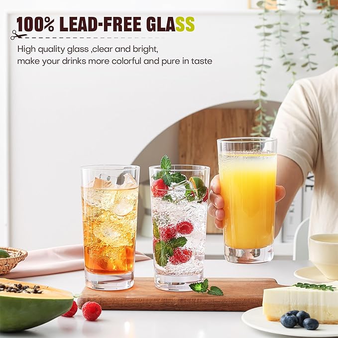 Highball Glasses Set of 6, 13oz Tall Drinking Glasses, Water Glass for Kitchen, Tom Collins Glasses, Mojito Glass Cups, Cocktail Glasses for Bar Glassware