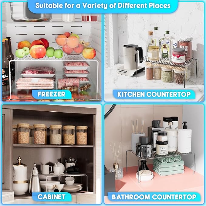 Large(15.7 x 9.4 inch)White Cabinet Storage Shelf Rack Set of 4, Rustproof Metal Wire Kitchen Counter Organizers and Storage, Spice Organization for Cabinet, Plate, Dish, Pantry, Bathroom, Fridge