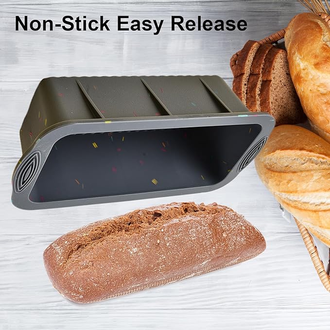 Silicone Bread Loaf Pan Set of 2, Non-Stick Easy Release Rectangle Cake Bakeware, BPA Free, For Oven, Homemade Bread, Toast, Brownie, Meatloaf