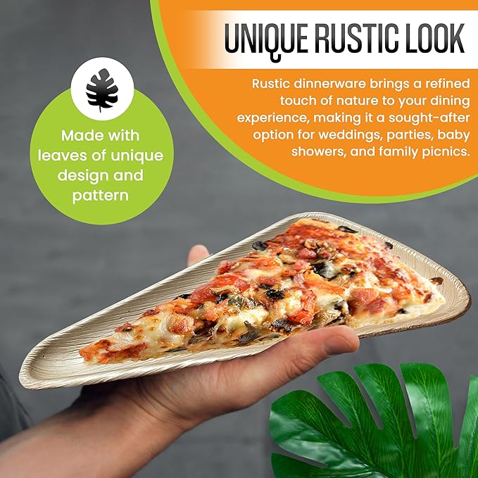 10" x 6" Pizza Palm Leaf Plates Better than Bamboo & Disposable Plates, Compostable, Biodegradable, Eco-Friendly Heavy Duty Party Plates Microwave Safe for Wedding Events (50 Pack)