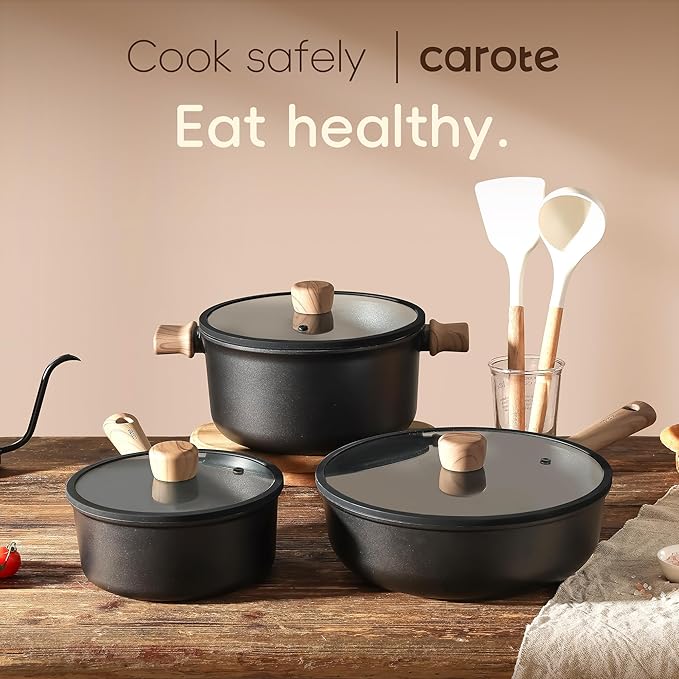 CAROTE Nonstick Soup Pot With Lid, 4.8Qt Non Stick StockPot Large Cooking Pot with Lid, Titanium - containing Soup Pot, Induction Compatible, PFOA/PFOS Free