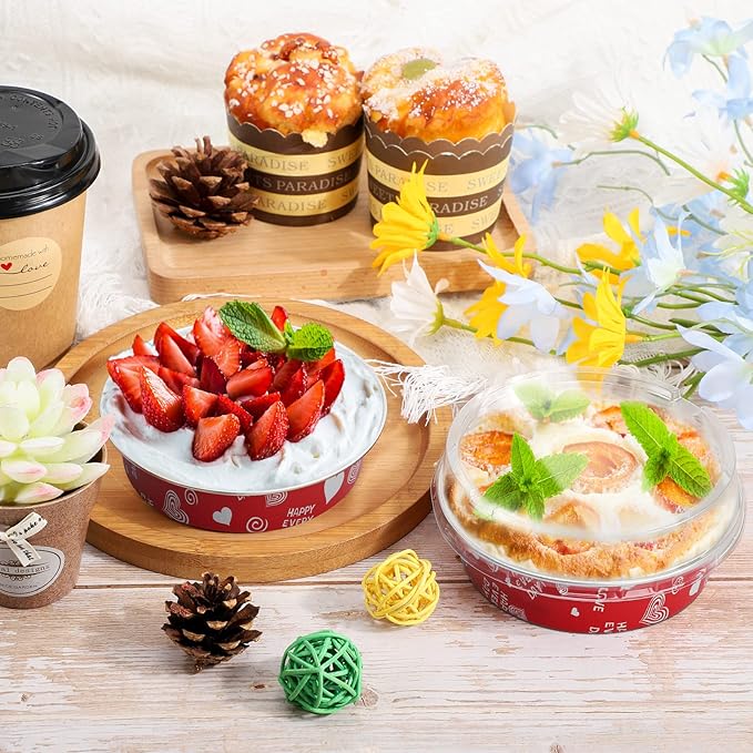 Beasea Mini Pie Pans with Lids Disposable, Set of 100 Pack 4” 8oz Red Aluminum Baking Foil Tins Small Round Tart Container for Individual Cupcake Cheesecake Ramekin Dessert Muffin Quiche Oven Dishes