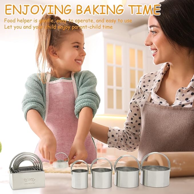 Cookie Biscuit Cutters for Baking Set of 10 pcs, Square and Round Cookie Biscuit Cutters Set with Handle, Small Cookies Biscuits Pastry Brownie Cutter Cake Cutter Tool