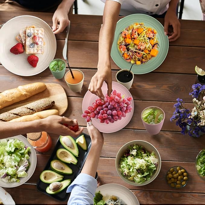 Wheat Straw Dishes Set for 4, Dinnerware Sets 16 piece, Unbreakable Plates, Bowls, Cups Sets for Kitchen Parties Camping RV - Multi-color