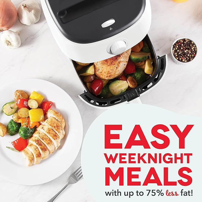 DASH Tasti-Crisp™ Electric Air Fryer Oven, 2.6 Qt., White – Compact Air Fryer for Healthier Food in Minutes, Ideal for Small Spaces - Auto Shut Off, Analog, 1000-Watt
