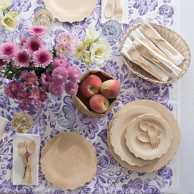 Bambu Pack of 8 - 11 Inch Disposable Bamboo Plates Fancy, Biodegradable Eco Friendly Products, Bamboo Disposable Plates for Events, Compostable Plates