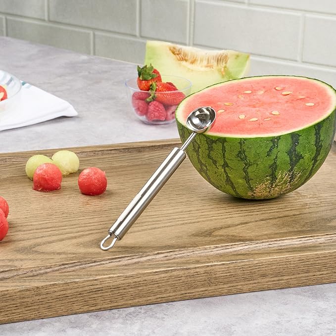 Restaurantware-German Standard 5.9 Inch Melon Ballers, 6 Dishwashable Melon Scoopers - Ergonomic Handle, Creates Smooth Round Balls, Stainless Steel Fruit Scooper, For Watermelon, Cantaloupe