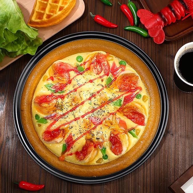 Meanplan 8 Pcs Non Stick Bakeware Pizza Pan Round Pan for Oven Carbon Steel Oven Tray Pie Baking for Home Restaurant Kitchen Baking Supplies, Black(12 Inch)