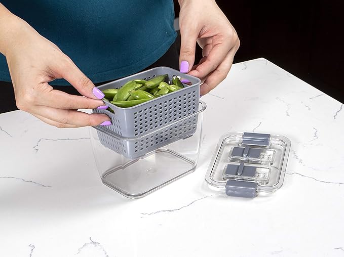 Kitchen Spaces Small Colander Stackable Food Storage Bin, Grey