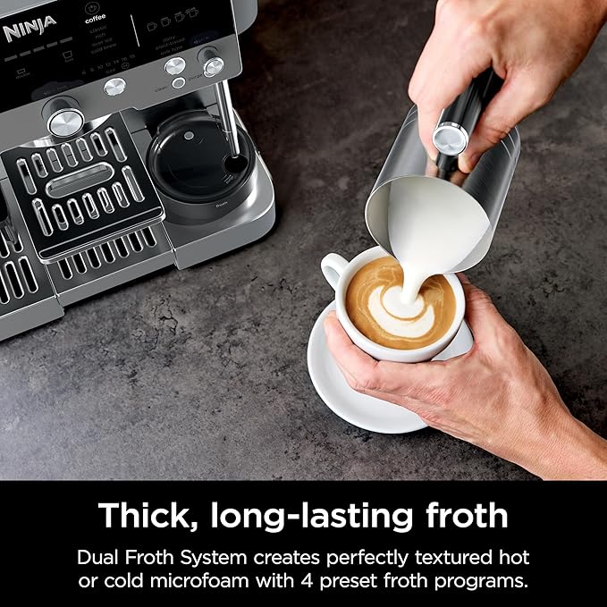 Ninja Luxe Cafe Premier Series, Espresso Machine, Drip Coffee, Rapid Cold Brew, Integrated Grinder, Hands-Free Frother, with Knock Box, Water Filter, Cleaning Tablets, Descaler, ES601GM