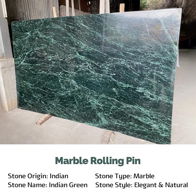 Koville Indian Natural Marble Rolling Pin, Non-Stick Polished Dough Roller, Pasta, Dumpling, Fondant, Pie Crust, Bread, Pizza Dough, Kitchen Baking Pastry Tools with Mat/Scraper(Indian Green)